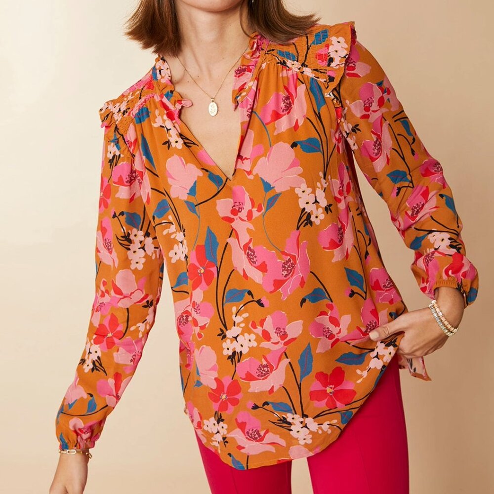 💙 NWT Spartina 449 Aisley Long Sleeve Blouse Botanic Garden Floral Stems